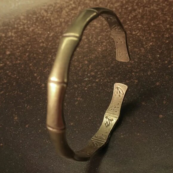 14K Yellow Gold Vintage Bamboo Bangle Cuff Bracelet Womens Silver 14 K Jewelry - Picture 3 of 9